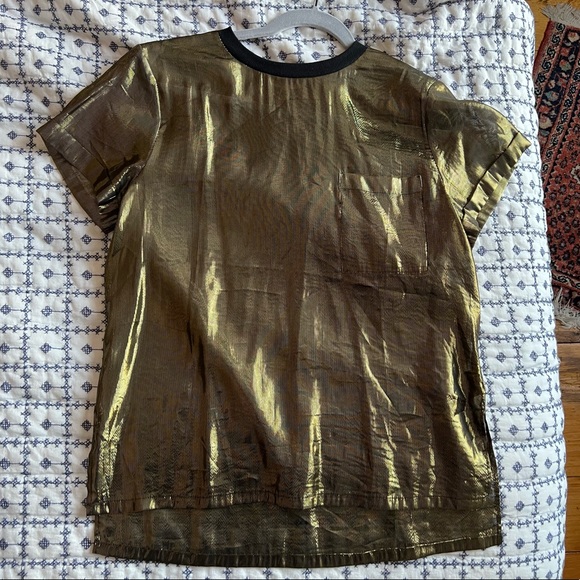Urban Outfitters Silence + Noise Mesh Gold Shimmer Cotton Ringer Tee - Picture 1 of 4